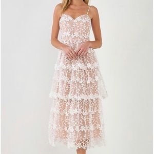 Endless Rose Pascal Tiered Crochet Lace Midi Dress Size Large Women